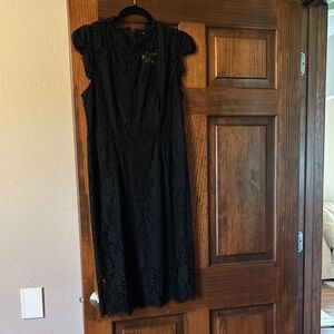 Black Sheath Midi Dress V-neck Cocktail
